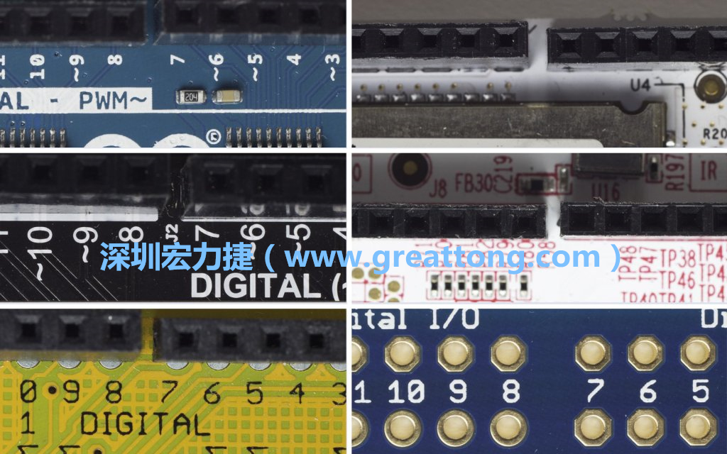 各種不同尺寸的Arduino上第7、8腳位的間距。